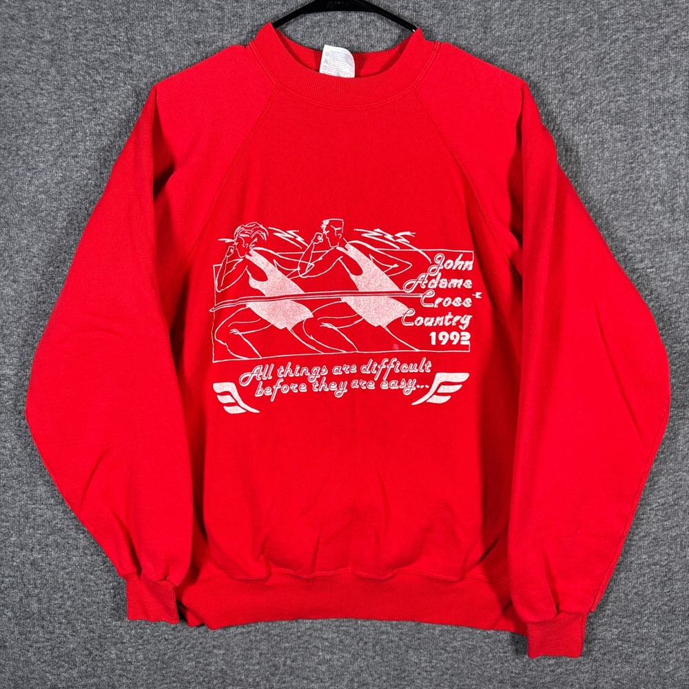 Vintage 1992 John Adams Cross Country Sweatshirt Mens XL Red Hanes Running USA